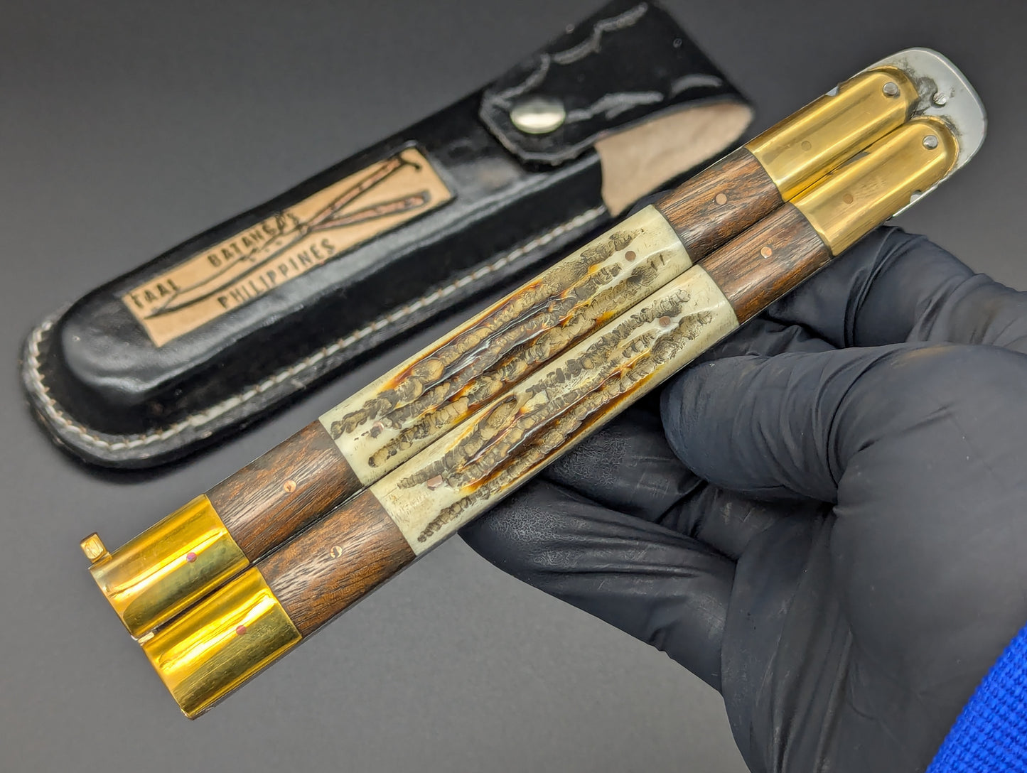 11" JIGGED COWBONE & WOOD FHM BALISONG RAMBO CLIP