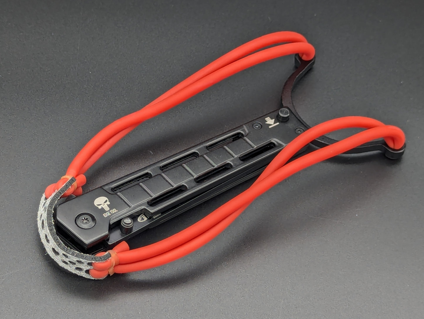 Spring Assisted Tanto Knife w/ Dual Band Slingshot