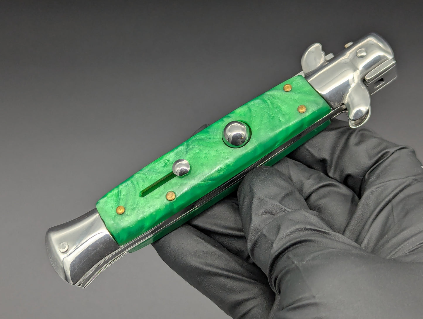 9" GREEN PEARL BAYO BLADE ITALIAN STYLE STILETTO