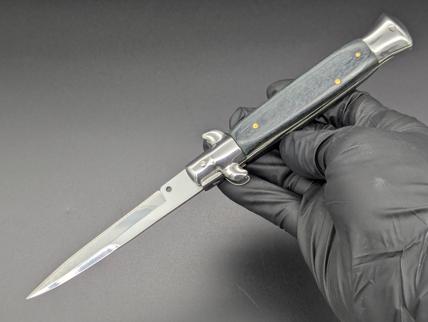 9" BLACK WOODEN BAYO BLADE ITALIAN STYLE STILETTO