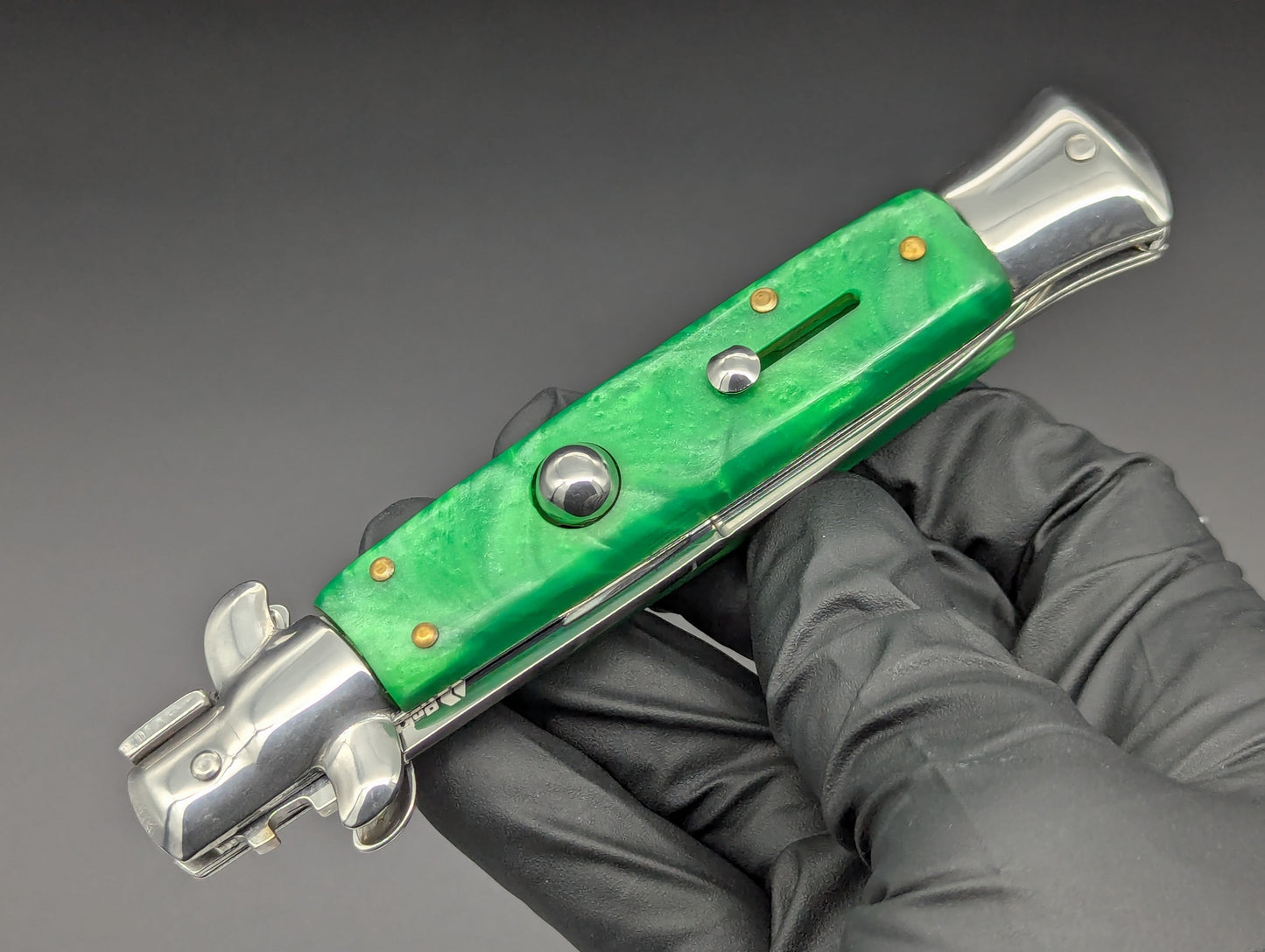 9" GREEN PEARL BAYO BLADE ITALIAN STYLE STILETTO