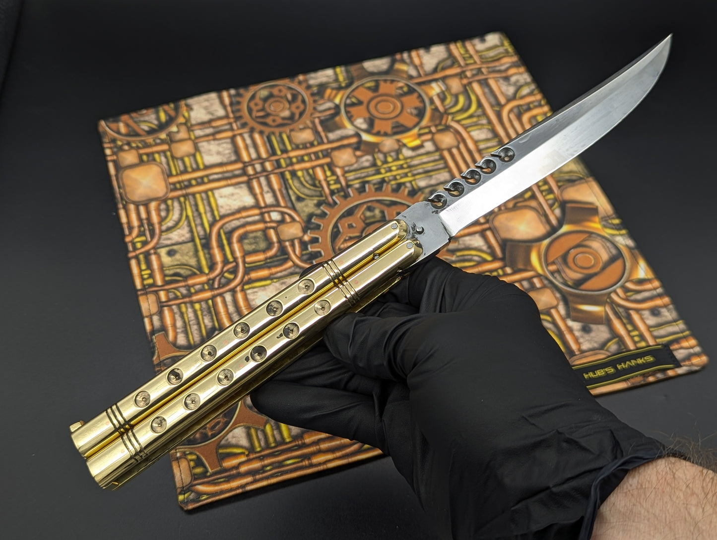 11" OL 382G Solid Huge Brass Slab Handle FHM Balisong