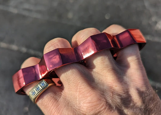 Metallic Red Steel Square Top Knuckle Dusters