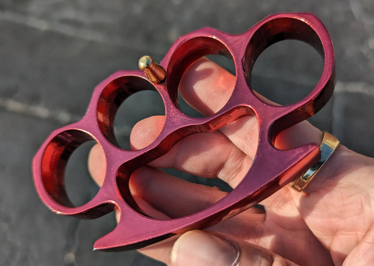 Metallic Red Steel Square Top Knuckle Dusters