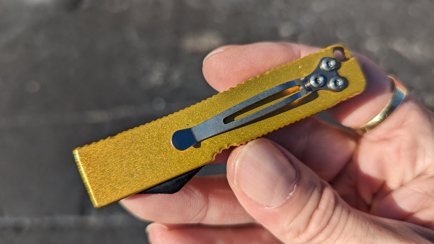 GOLD FIRECRACKER MINI D/A OTF KNIFE w/ TANTO