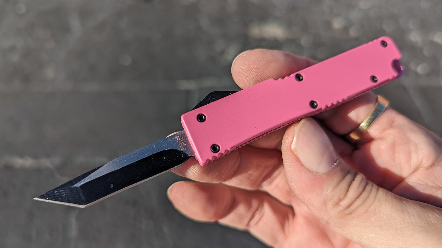 PINK FIRECRACKER MINI D/A OTF KNIFE w/ TANTO