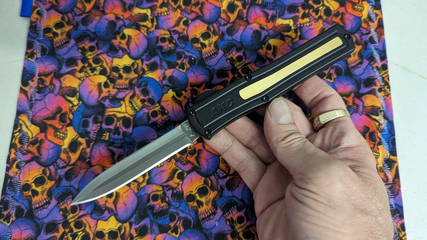 AKC ITALY F-20 DUAL ACTION OTF BLACK BRASS INLAY