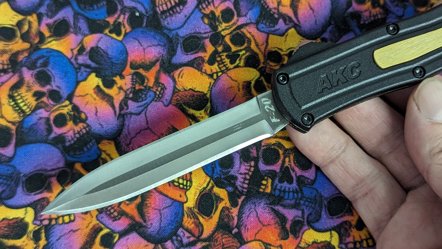 AKC ITALY F-20 DUAL ACTION OTF BLACK BRASS INLAY