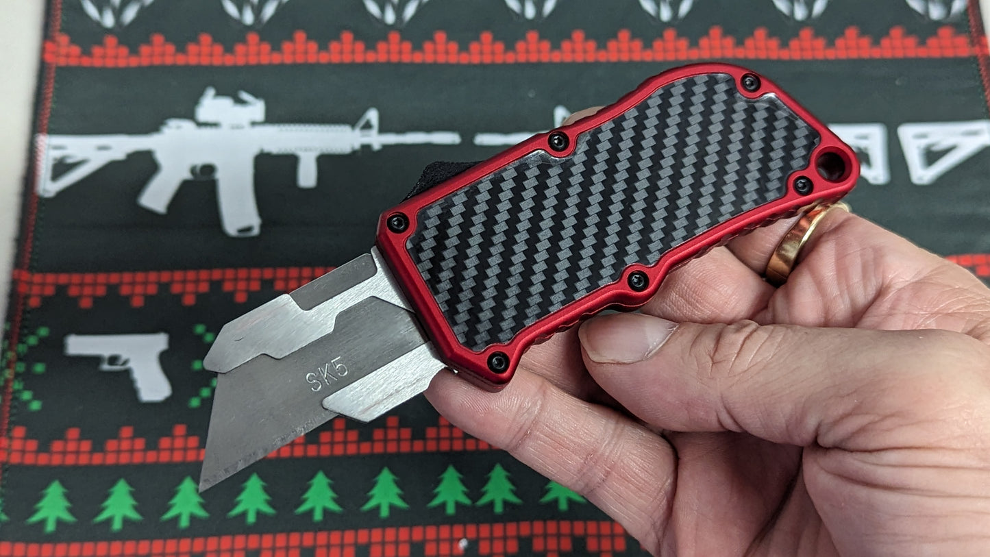 Red Carbon Fiber D/A Box Cutter OTF Knife