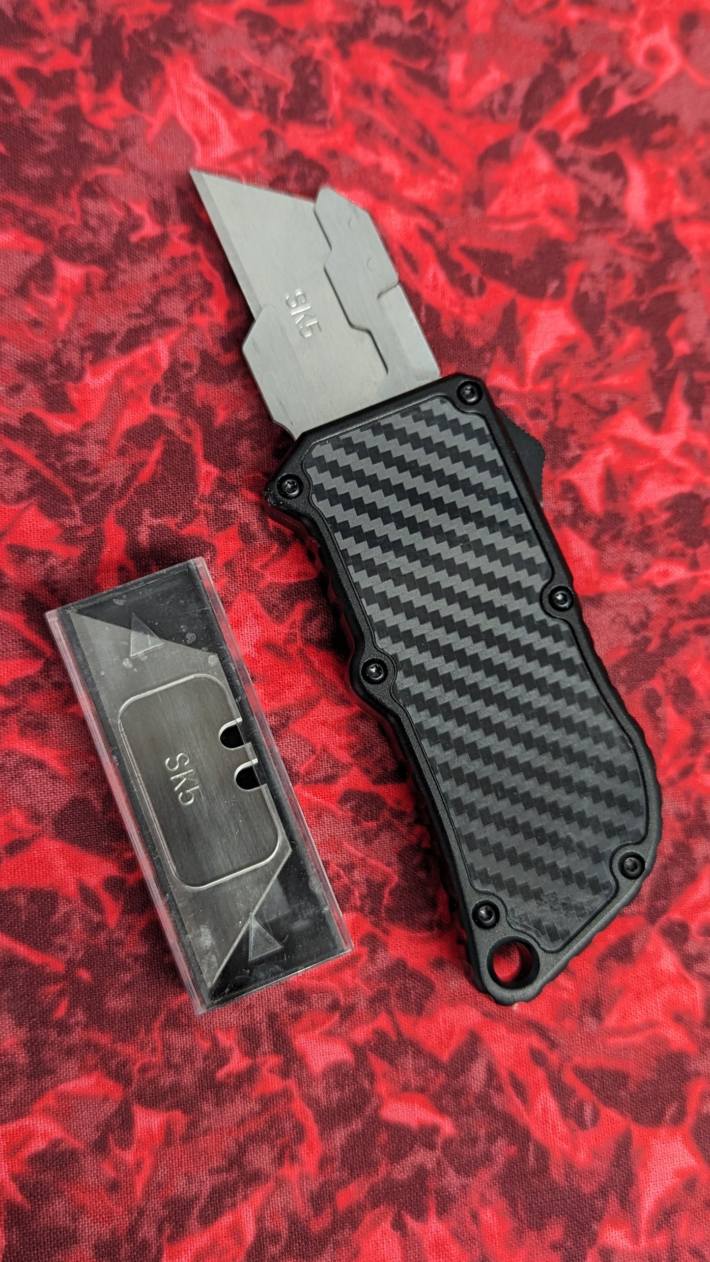 Black Carbon Fiber D/A Box Cutter OTF Knife