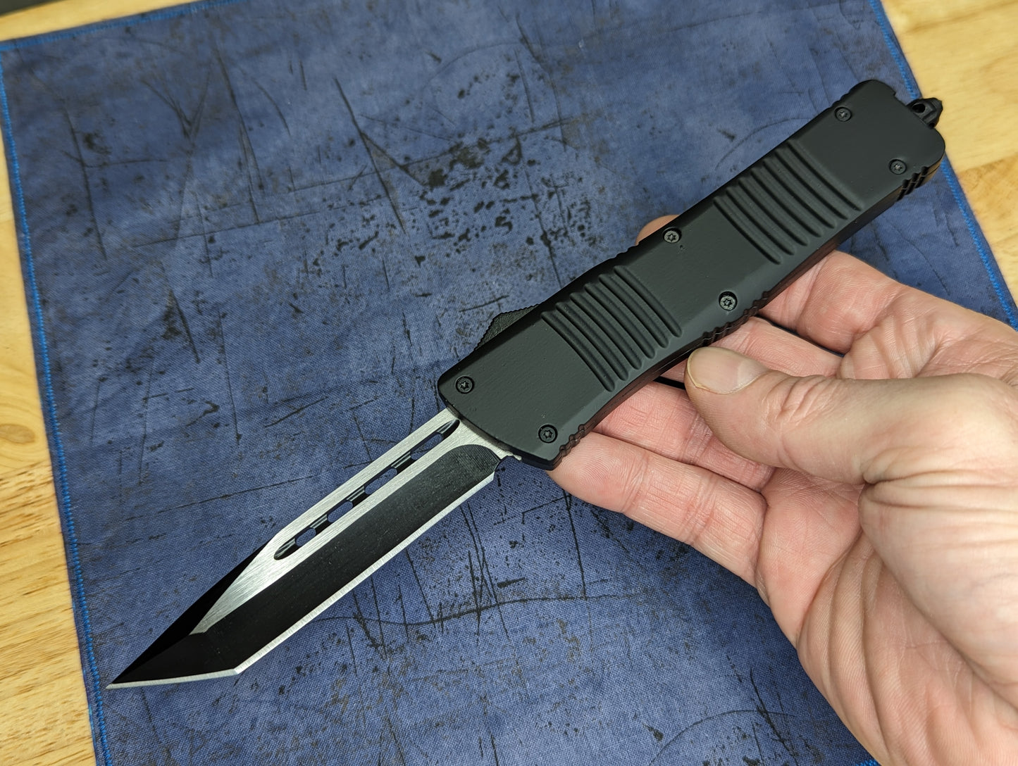 9.5" XL BLACK TACTICAL TANTO OTF AUTOMATIC KNIFE