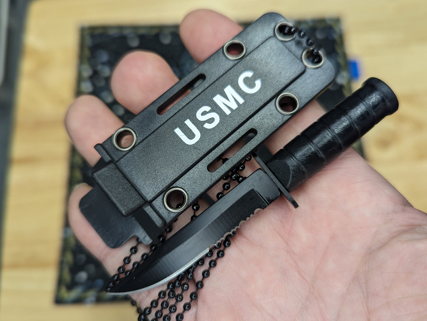 Mini USMC Neck Knife w/ Sheath & Chain