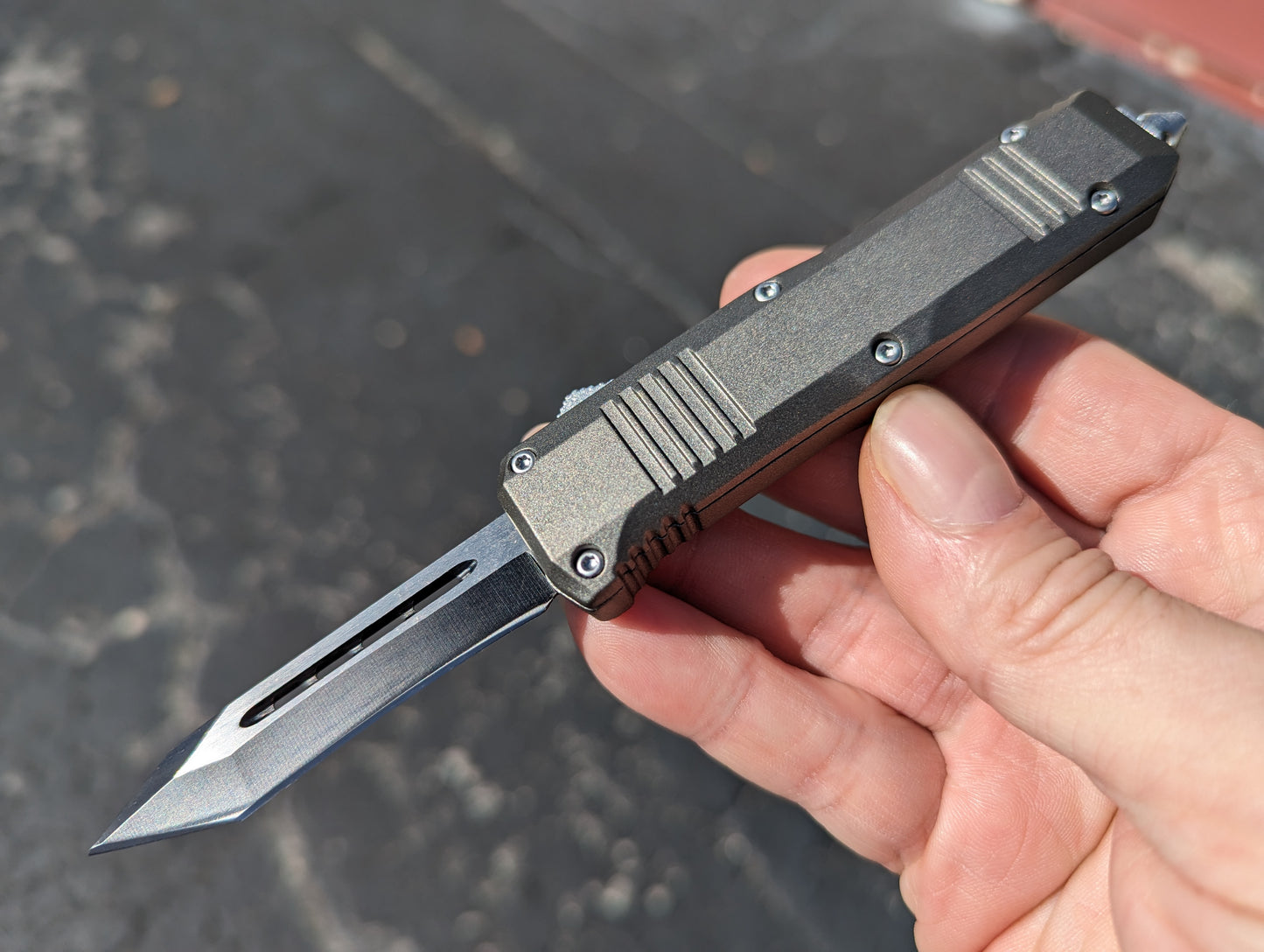7" Mini Modified Tanto D/A OTF Automatic Knife Grey