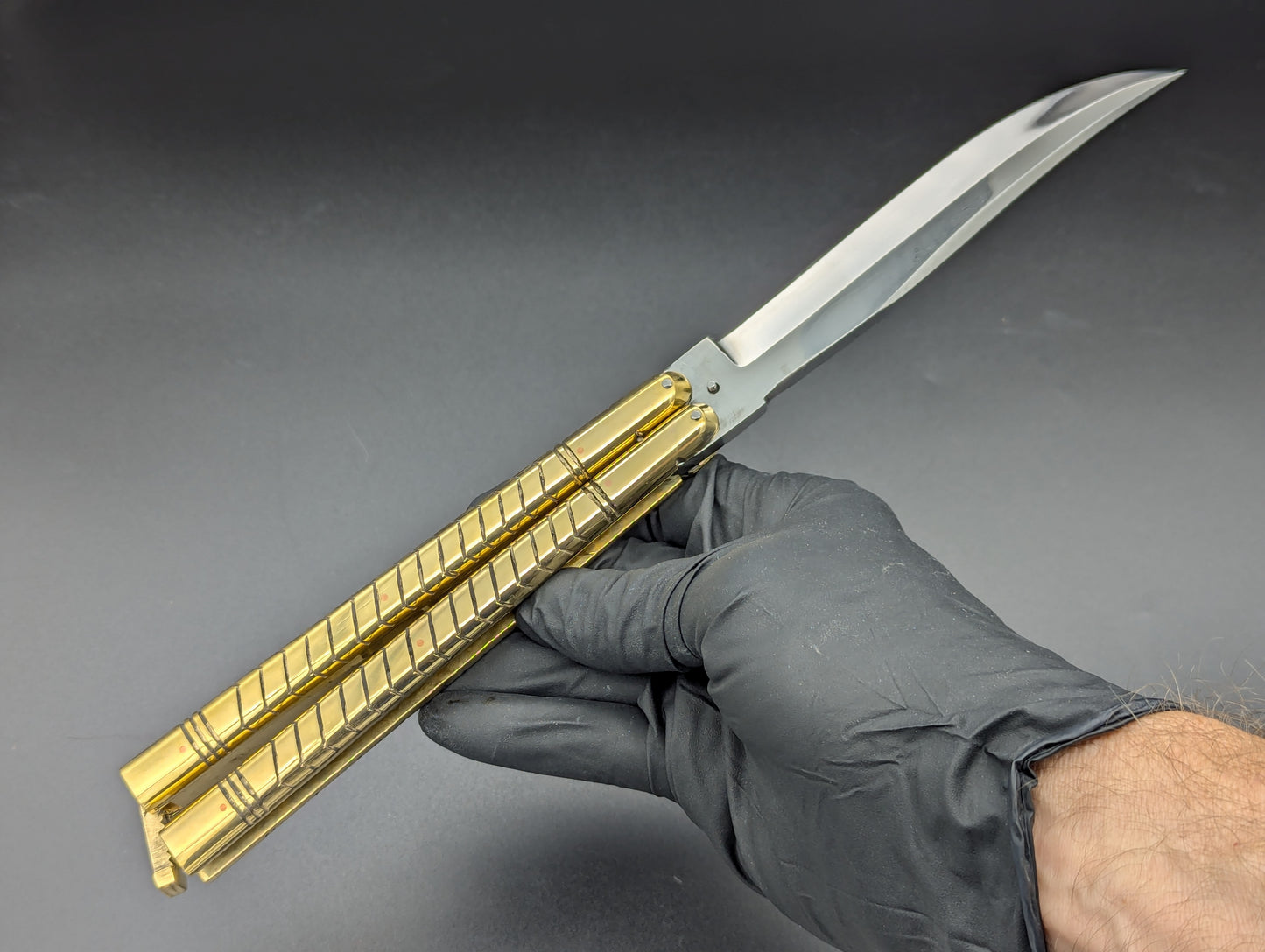 11" 404g SOLID BRASS FHM CLIP POINT BLADE BALISONG