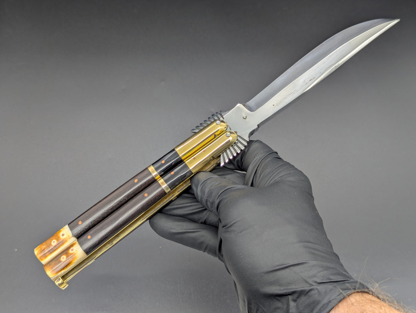 11.25" Dark Wood Carved Eagle FHM Clip Point Balisong