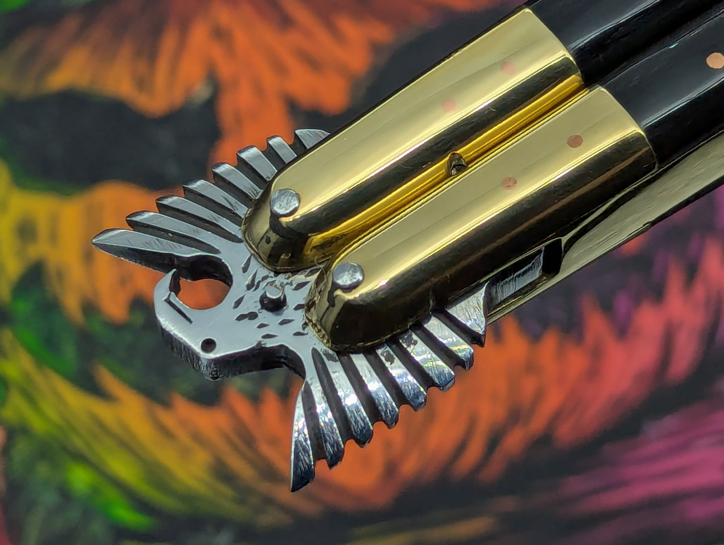 11.25" Dark Wood Carved Eagle FHM Clip Point Balisong