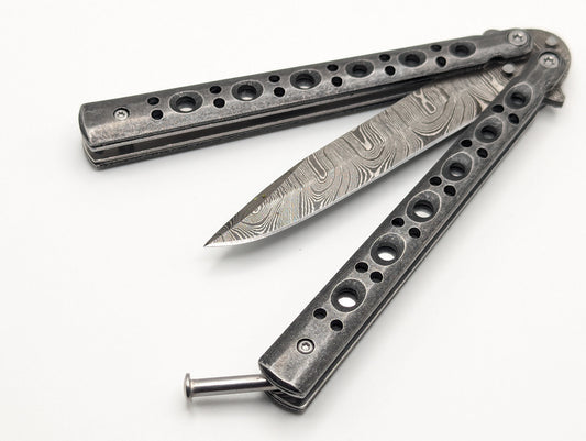 9" Bug Out Drop Point Damascus Balisong Butterfly Knife