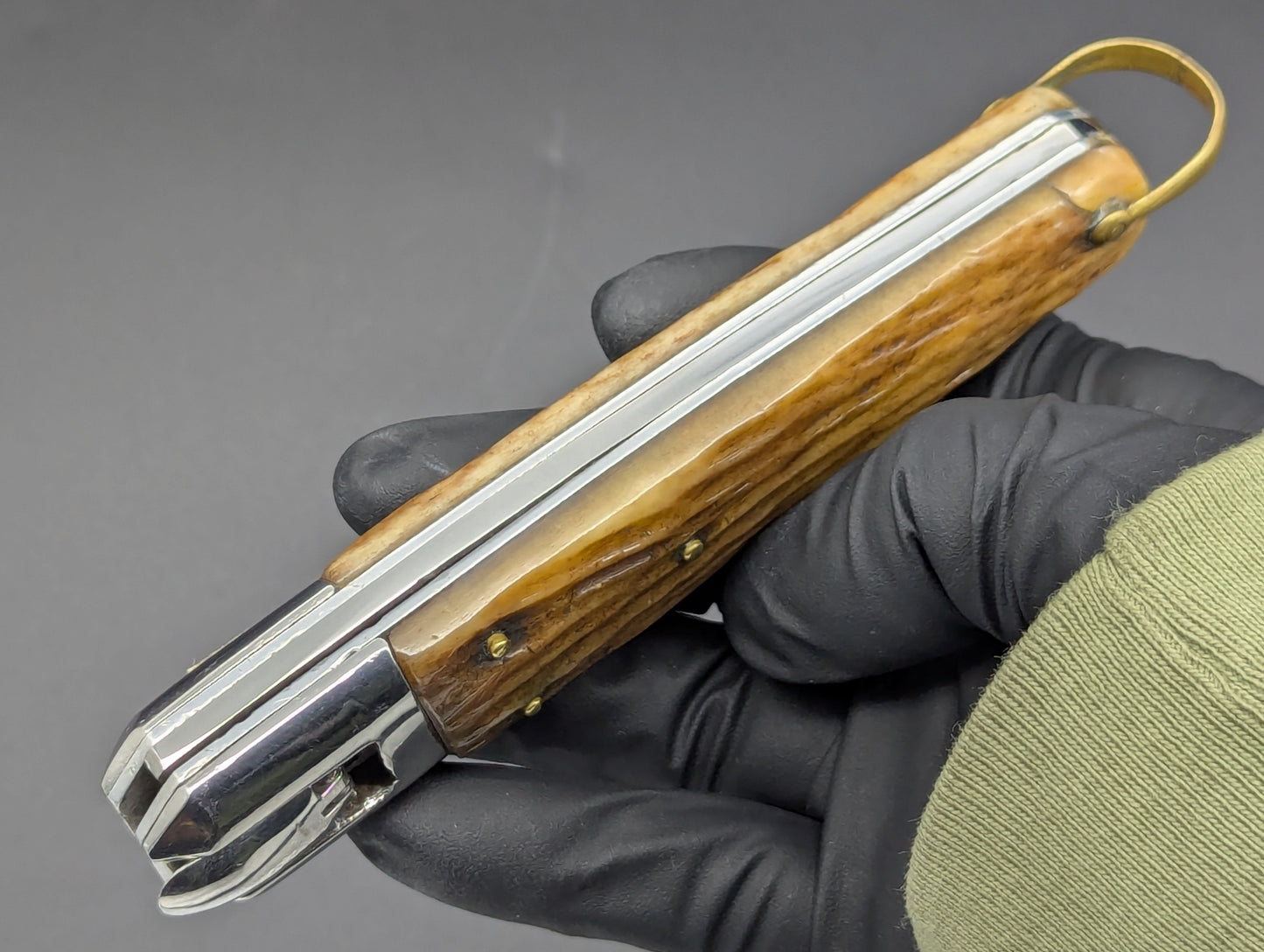 ANTIQUE FRENCH COFFIN SWITCHBLADE KNIFE BONE