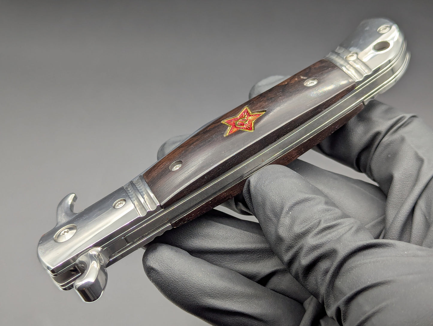 USSR Hidden Release Automatic Knife Dark Wood
