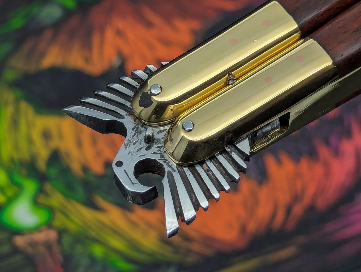 Solid Red Wood Carved Eagle FHM Balisong Clip Point