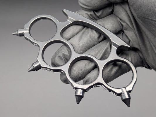 FOUR FINGER SPIKED STEEL KNUCKLE DUSTER BLACK