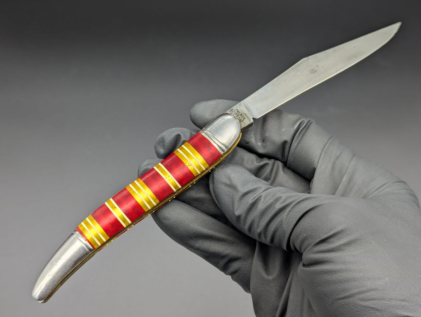 ANTIQUE HAMMER BRAND CANDY STRIPE TOOTHPICK SWITCHBLADE KNIFE