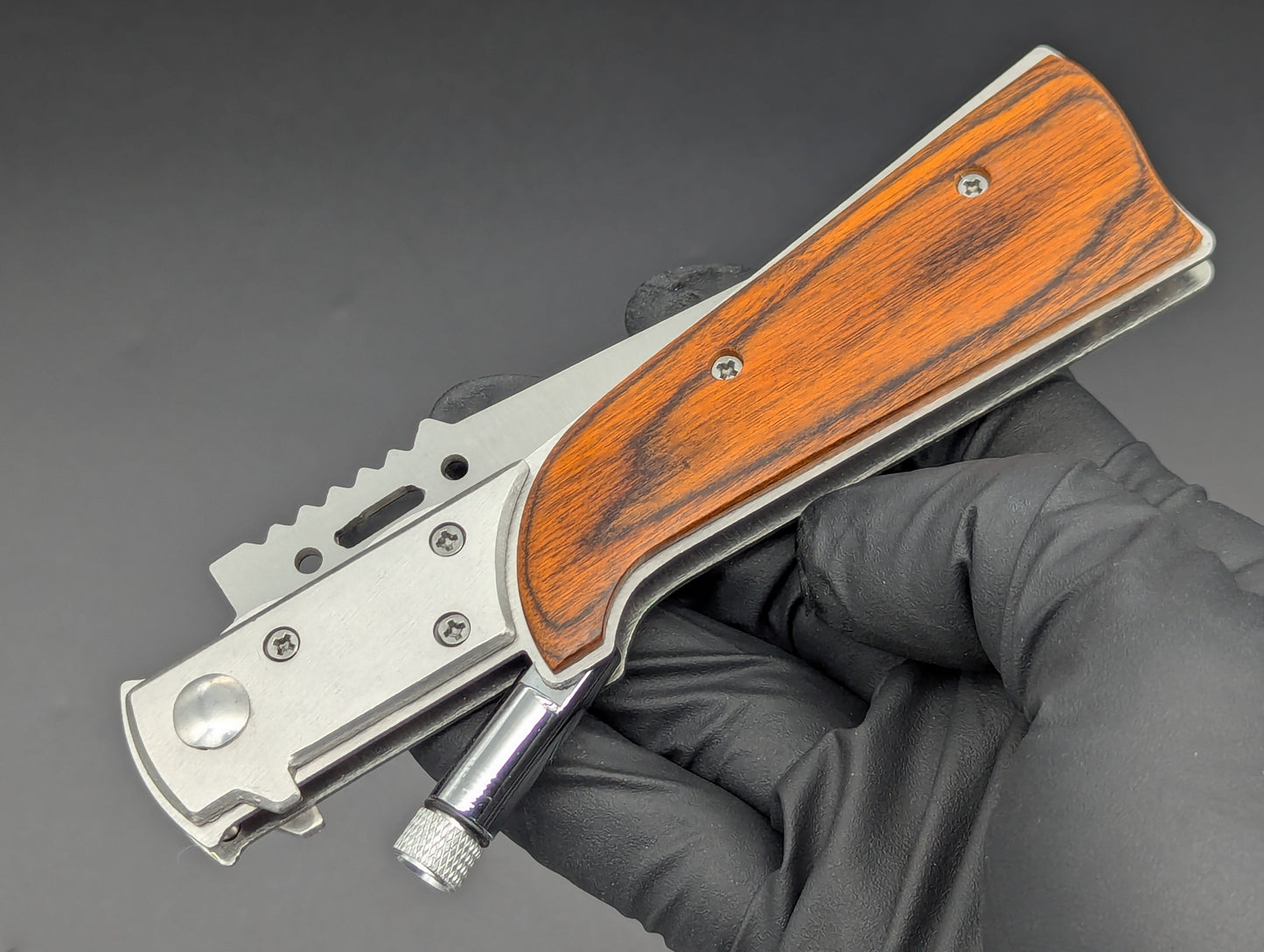 XL RIFLE FLASHLIGHT AUTOMATIC KNIFE ROSEWOOD