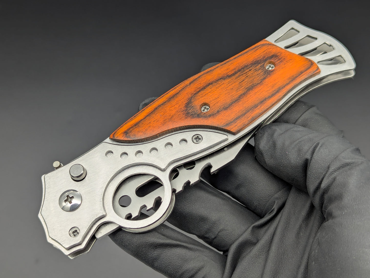 9.5" ROSEWOOD CIGAR CUTTER AUTOMATIC OPENING KNIFE