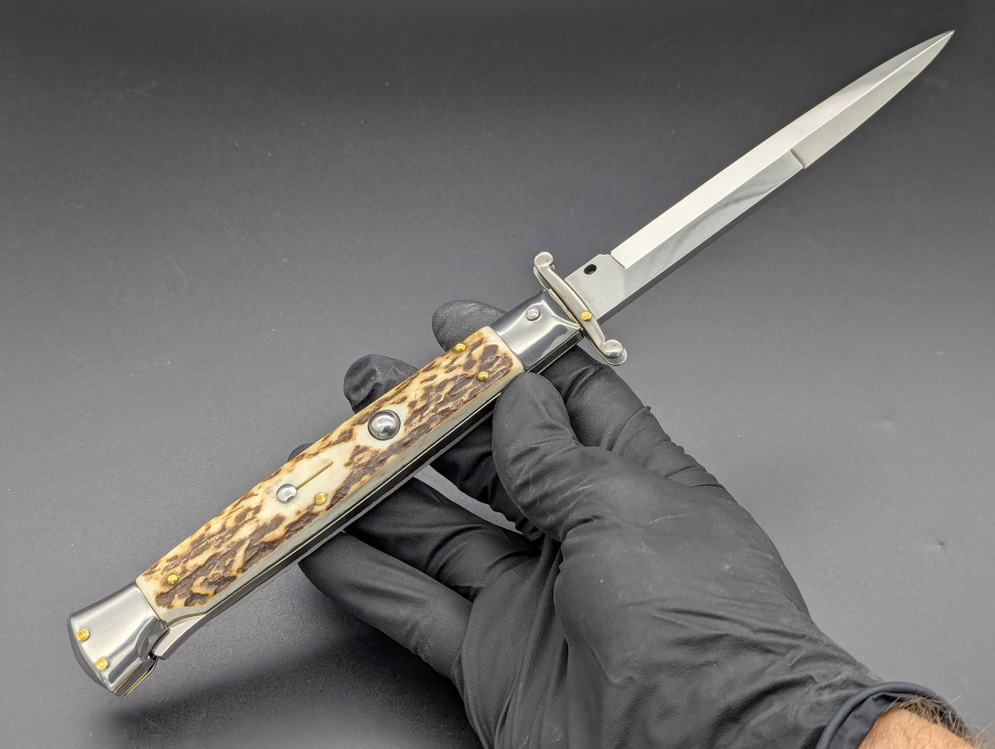 11" STAG HORN FRANK BELTRAME SWINGUARD SWITCHBLADE STILETTO
