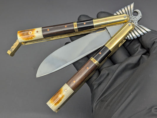 22cm STACKED HORN/ BONE EAGLE TANG STRAIGHT BLADE FHM BALI