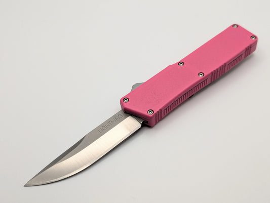 PINK LIGHTNING OTF STAINLESS PLAIN DROP POINT BLADE