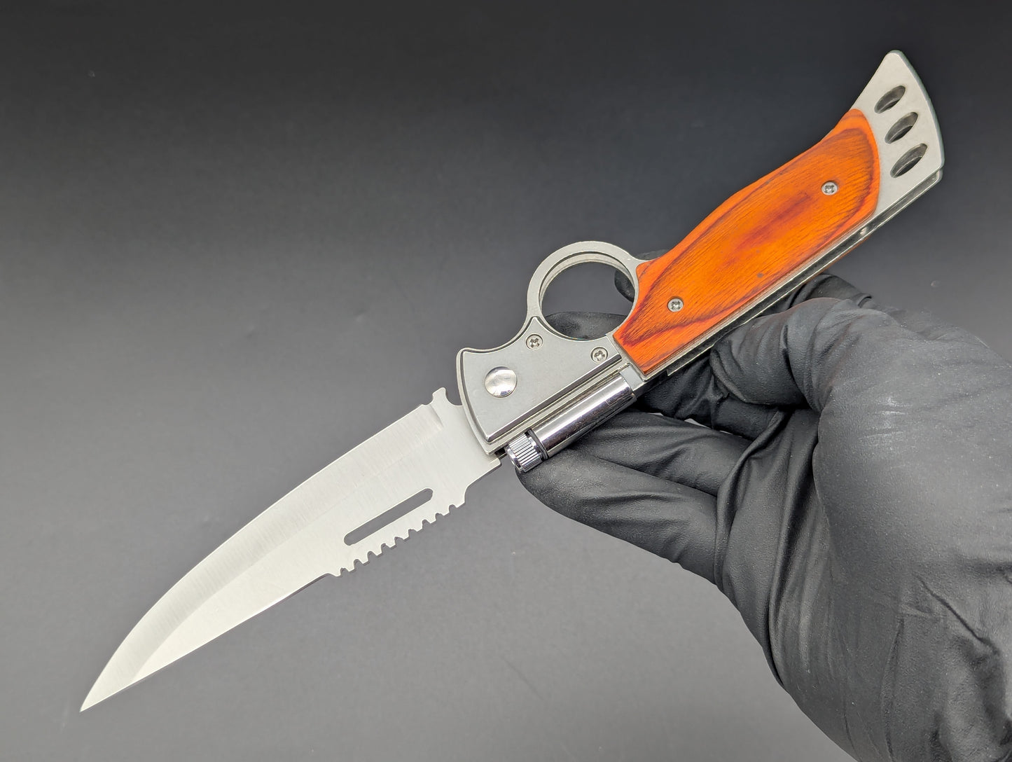 10" CIGAR CUTTER ROSEWOOD SWITCHBLADE KNIFE w/ LIGHT