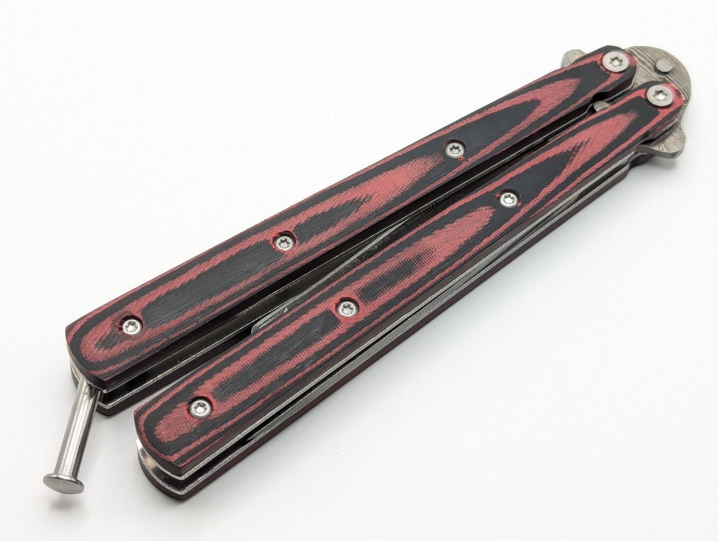 9" Red & Black Micarta Tanto Damascus Butterfly Knife