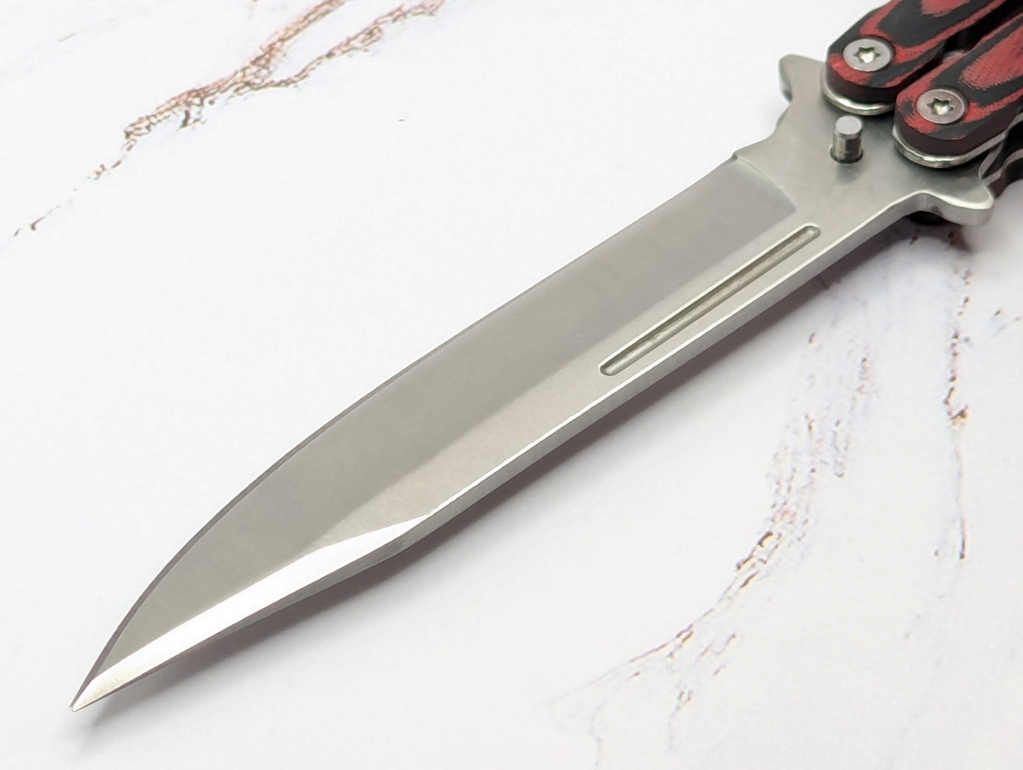 9" Red & Black Micarta Stainless Butterfly Knife