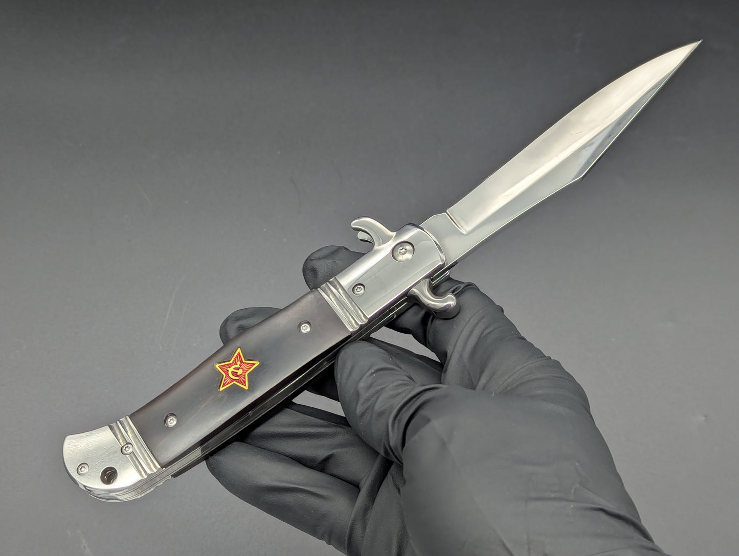 USSR Hidden Release Automatic Knife Dark Wood