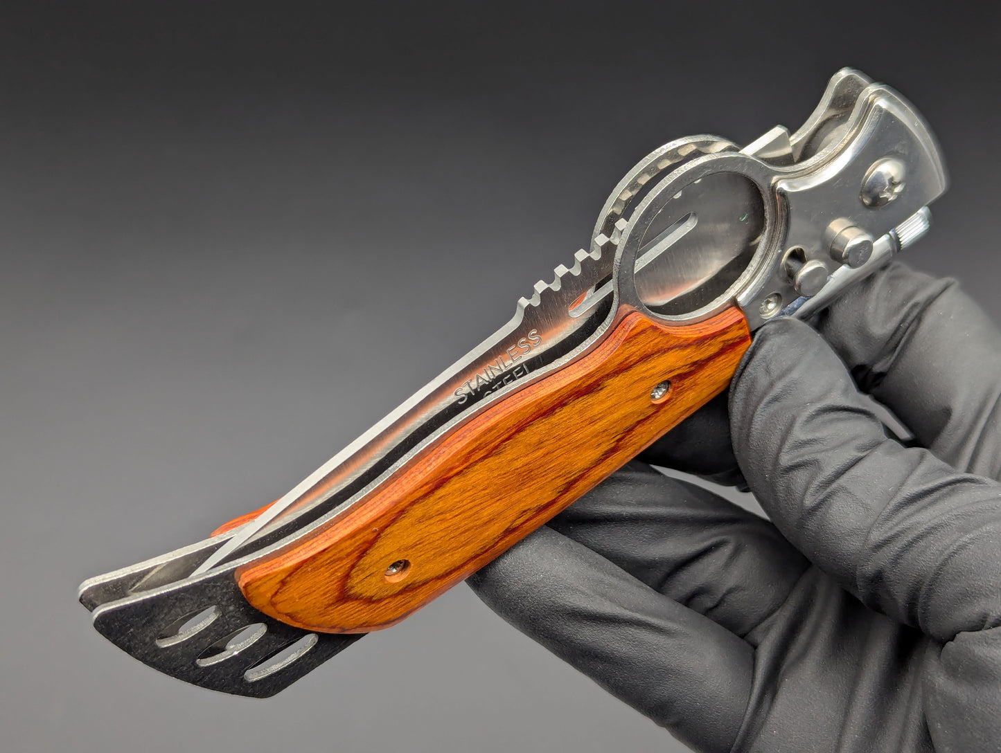 10" CIGAR CUTTER ROSEWOOD SWITCHBLADE KNIFE w/ LIGHT