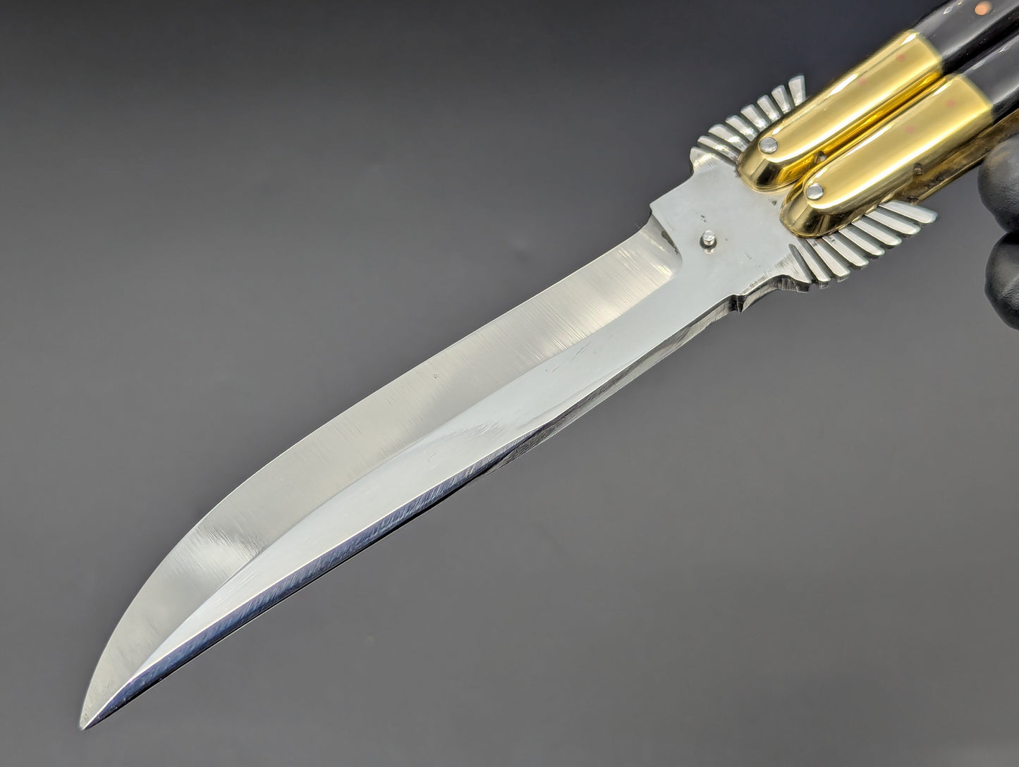 11.25" Dark Wood Carved Eagle FHM Clip Point Balisong