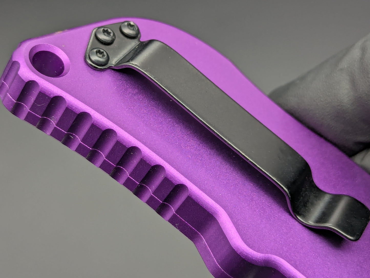 PURPLE DUAL ACTION OTF BOX CUTTER TEXTURED INLAY