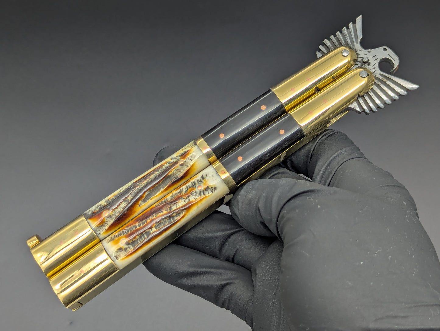 29CM RAMBO EAGLE TANG BRASS DEER HORN FHM BALISONG