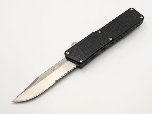 Black Part Serr. Clip Point Lightning OTF Knife