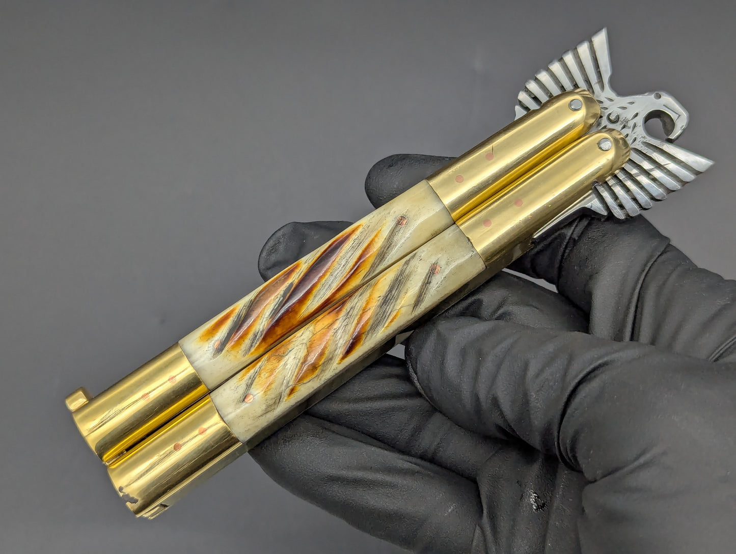 22CM EAGLE TANG PHILIPPINES HANDMADE BALISONG TWISTED BONE DP2