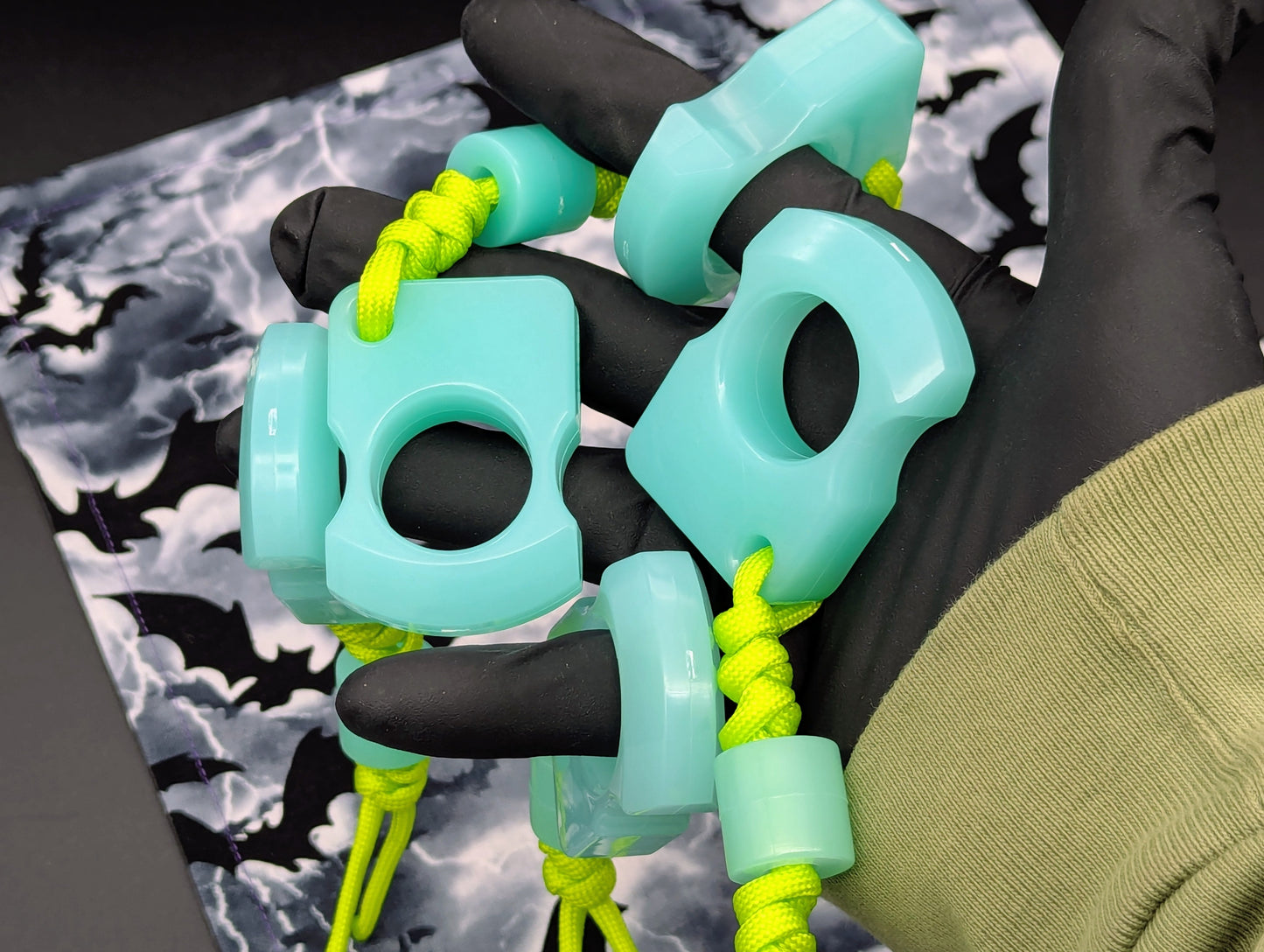 GLOW IN DARK BLUE RESIN "SFK" SINGLE FINGER KNUCKLE DUSTER