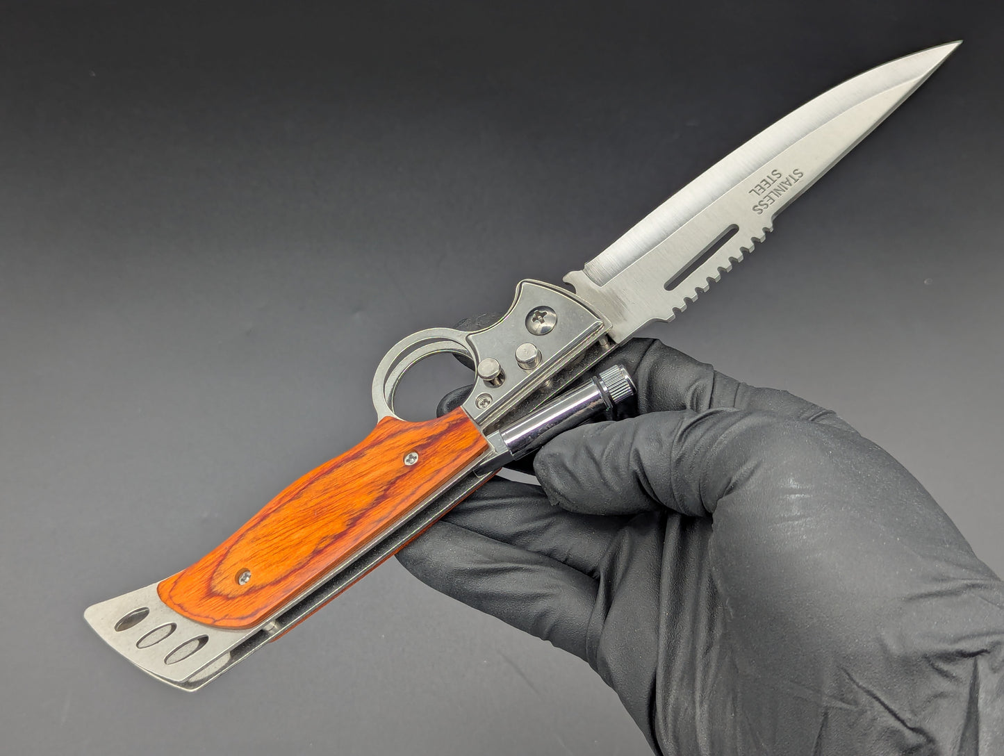 10" CIGAR CUTTER ROSEWOOD SWITCHBLADE KNIFE w/ LIGHT