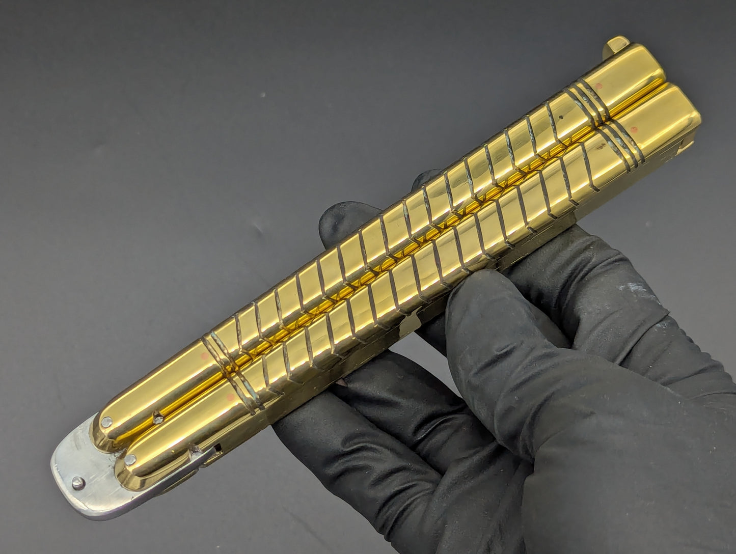 402G FHM SOLID BRASS BALISONG RAMBO CLIP POINT