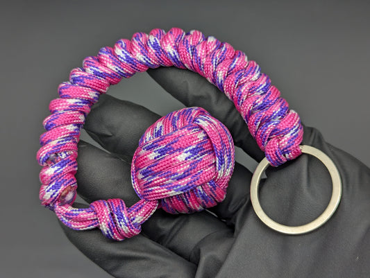 PINK WHITE & PURPLE 3 OZ PARACORD MONKEY FIST KEYCHAIN