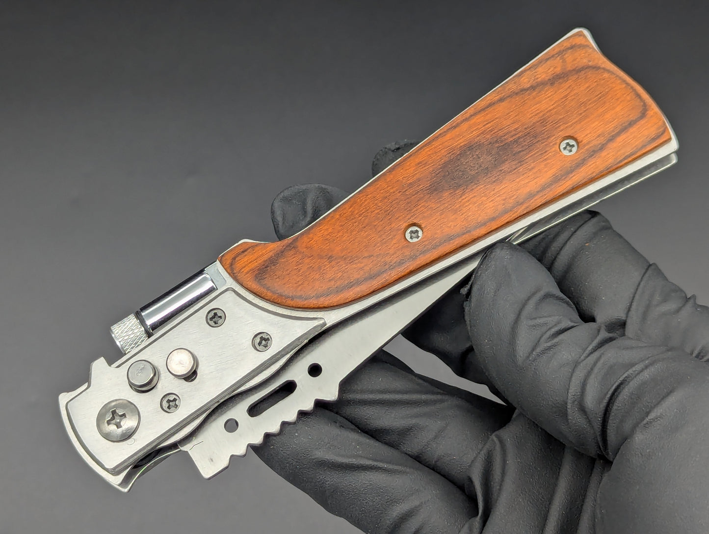 XL RIFLE FLASHLIGHT AUTOMATIC KNIFE ROSEWOOD