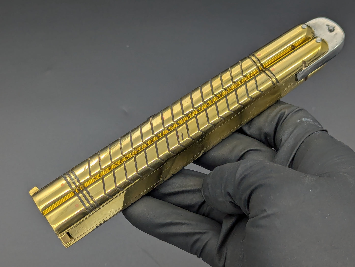 402G FHM SOLID BRASS BALISONG RAMBO CLIP POINT