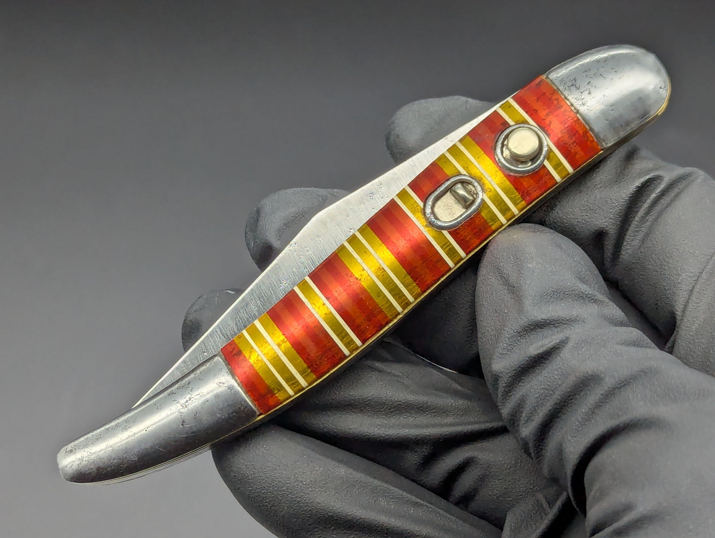 ANTIQUE HAMMER BRAND CANDY STRIPE TOOTHPICK SWITCHBLADE KNIFE