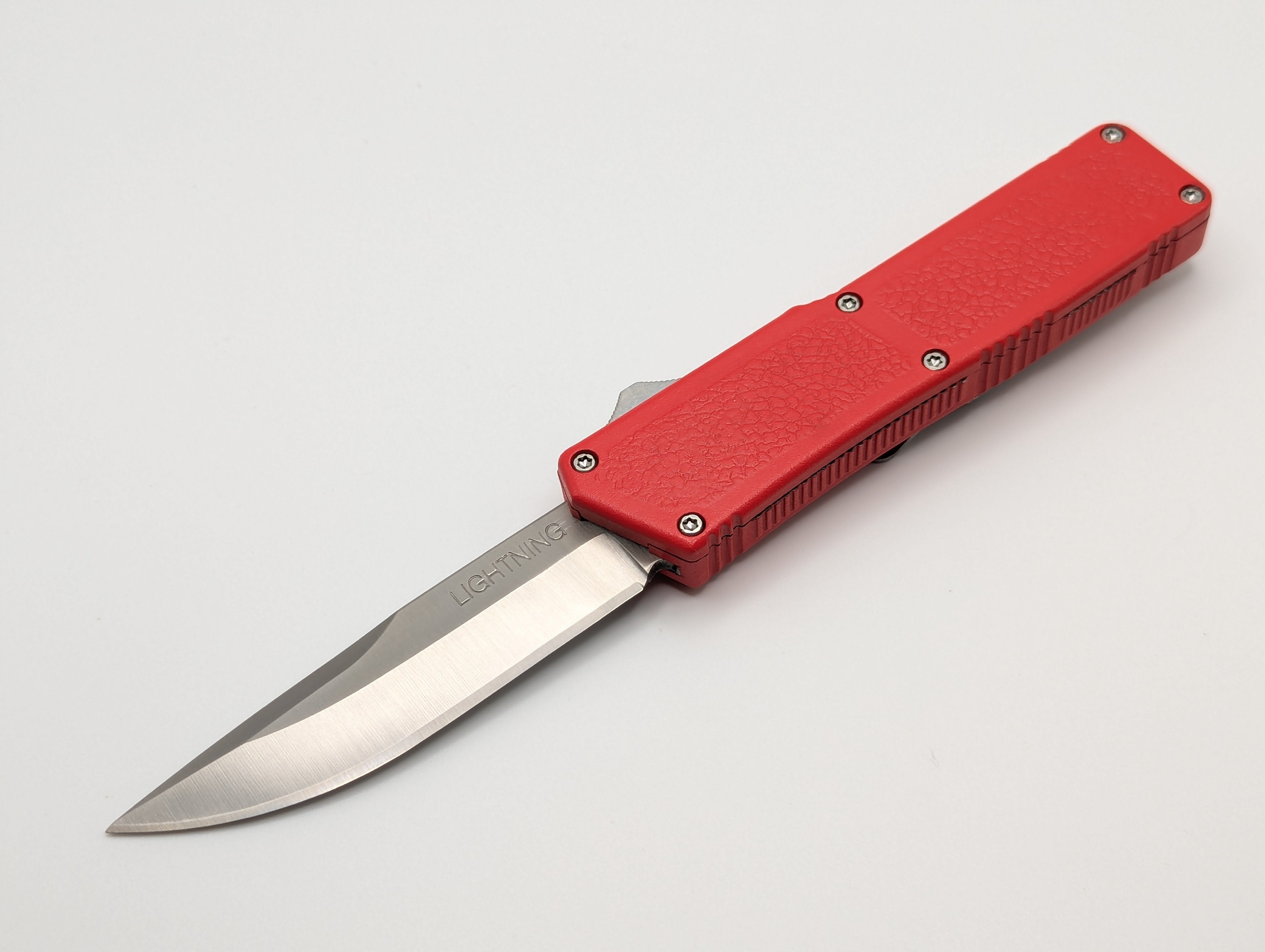 Lightning OTF Knife Red Stainless Drop Point – LIGHTNING OTF KNIVES