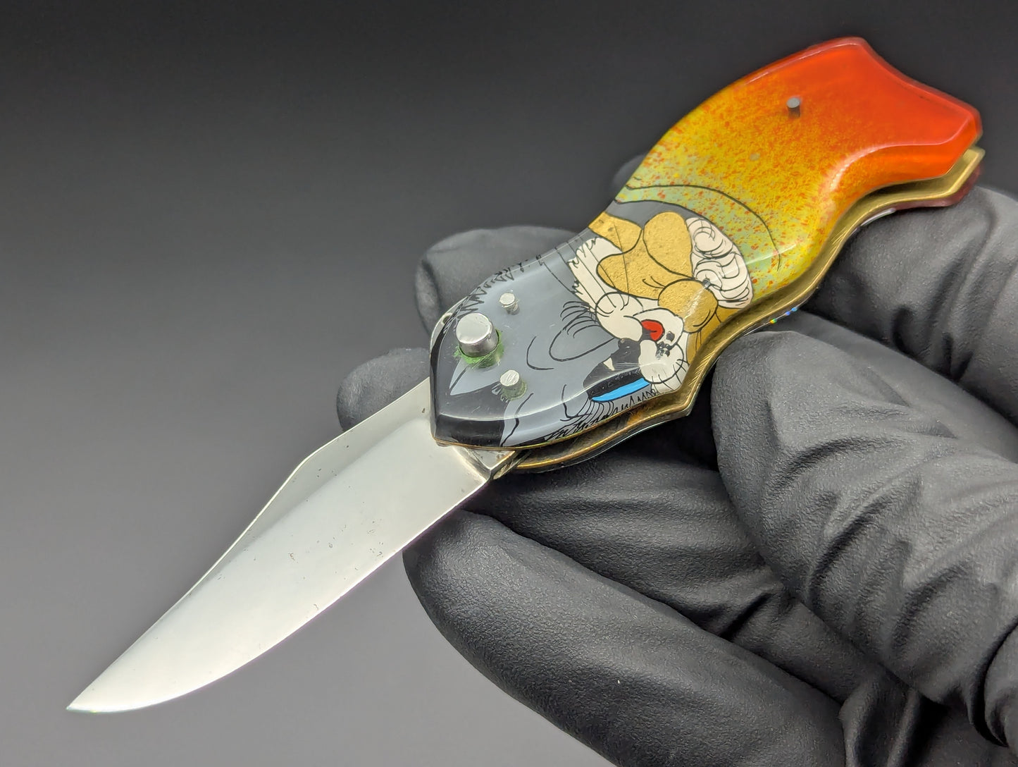 VINTAGE RUSSIAN PRISON MADE KNIFE KITTEN CARTOON